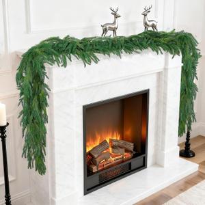 Artificial Norfolk Pine Garlands, Real Touch Winter Pine Garland, Green Artificial Greenery Garland for Mantle, Stairs, Table, Fireplace, Indoor & Outdoor Xmas Decorations(9FT)