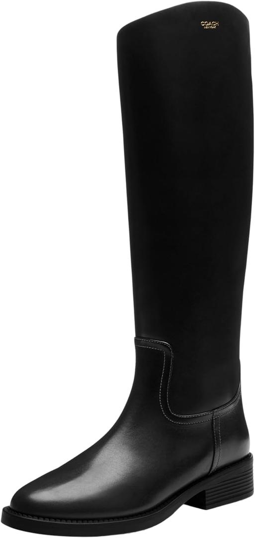 COACH Women's Park Tall Leather Boot (7.5, Black)