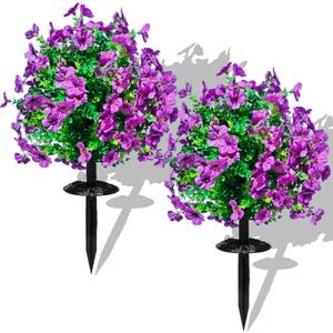 2 Pcs Artificial Boxwood Topiary Ball Trees - Purple 23" with Ground Spike, Weather Proof UV Resistant Faux Greenery Shrubs Bushes for Porch, Garden, Front Yard Decor, Indoor/Outdoor Planters