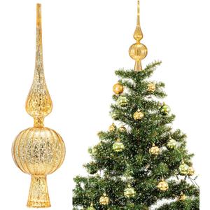 Gejoy Mercury Glass Finial Christmas Tree Topper 12 Inches Vintage Spherical Xmas Tree Topper Mid Century Christmas Ornament for Home Xmas Holiday Party Decorations(Golden)