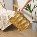 Venalys Large Metal Trash Can Wastebasket, Decorative Honeycomb Garbage Can, Modern Farmhouse Round Bin for Bathroom, Bedroom, Kitchen and Office (Gold)