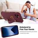 Fiyart Designed for iPhone 14 Pro Case with Phone Stand Holder Cute Love Hearts Pattern Slim Protective Camera Protection Cover with Wrist Strap for Women Girls for iPhone 14 Pro 6.1"-Wine Red