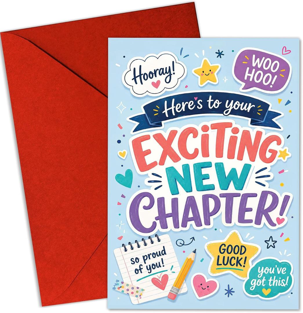 2 x Exciting New Chapter Good Luck Card, Back to School Card, 8x5.3 Inch