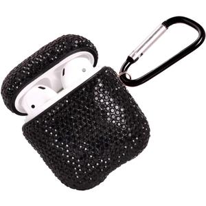 Sparkly Diamond Case for AirPods with Keychain, Shockproof Protective Premium Bling Rhinestone Cover Skin Compatible with AirPods Charging Case 2 & 1(Black C16)
