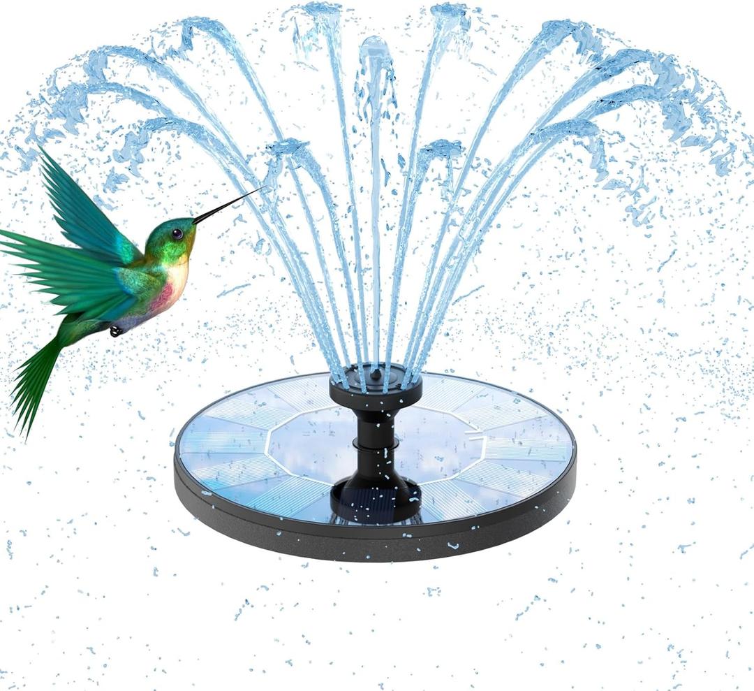 AMZtime Solar Water Fountain, Upgraded Solar Bird Bath Fountains with 6 Nozzles, Free Standing Floating Solar Powered Water Fountain Pump for Bird Bath, Garden, Pond, Pool and Outdoor (1w)