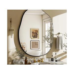 HARRITPURE Irregular Wall Mirror 26"x40" Black Asymmetrical Bathroom Mirror Wood Framed Modern Decorative Vanity Mirrors for Bedroom Living Room Entryway