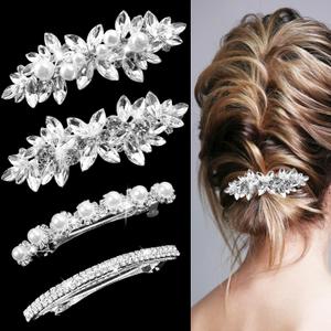 4 Pieces Rhinestone Bridal Hair Clip, Pearls Wedding Hair Pins Crystal Hair Clips, Rhinestone Jewelry Barrette Elegant Hair Accessories for Brides Bridesmaids Flower Girls
