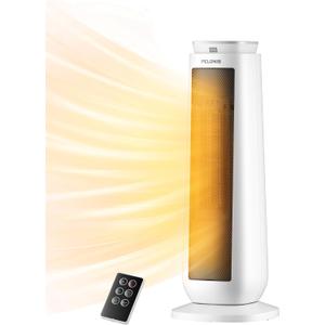 PELONIS 23 Oscillating Ceramic Tower Space Heater with Remote & Thermostat, Electric Energy Efficient Floor Heater for Indoor Use Large Room Safe with Timer, ECO Mode, 1500W, White