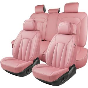 CarLuxor Pink Car Seat Covers,5 Seats Universal Seat Covers for Cars,Luxury Leather Comfortable Automotive Car Seat Protector Universal Fit for Most Cars SUV Sedans (Full Set)