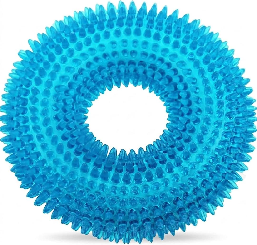 ADUCK Dog Squeaky Chew Toys for Aggressive Chewers, Small Medium Large Dogs Teeth Cleaning Soft Natural Rubber Float Toy for Indoor Outdoor Water Pool, Donut Ring Design 4.92 inch, Crystal Blue
