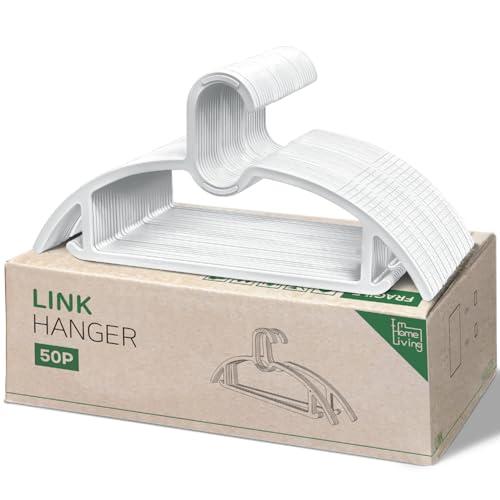 15" Compact Slim & Slimlink Interlocking Clothes Hangers, Space-Saving Lightweight Plastic Hangers for Small Closets, Dorms, Apartments, Travel, RVs & Petite Clothing (White, 50)