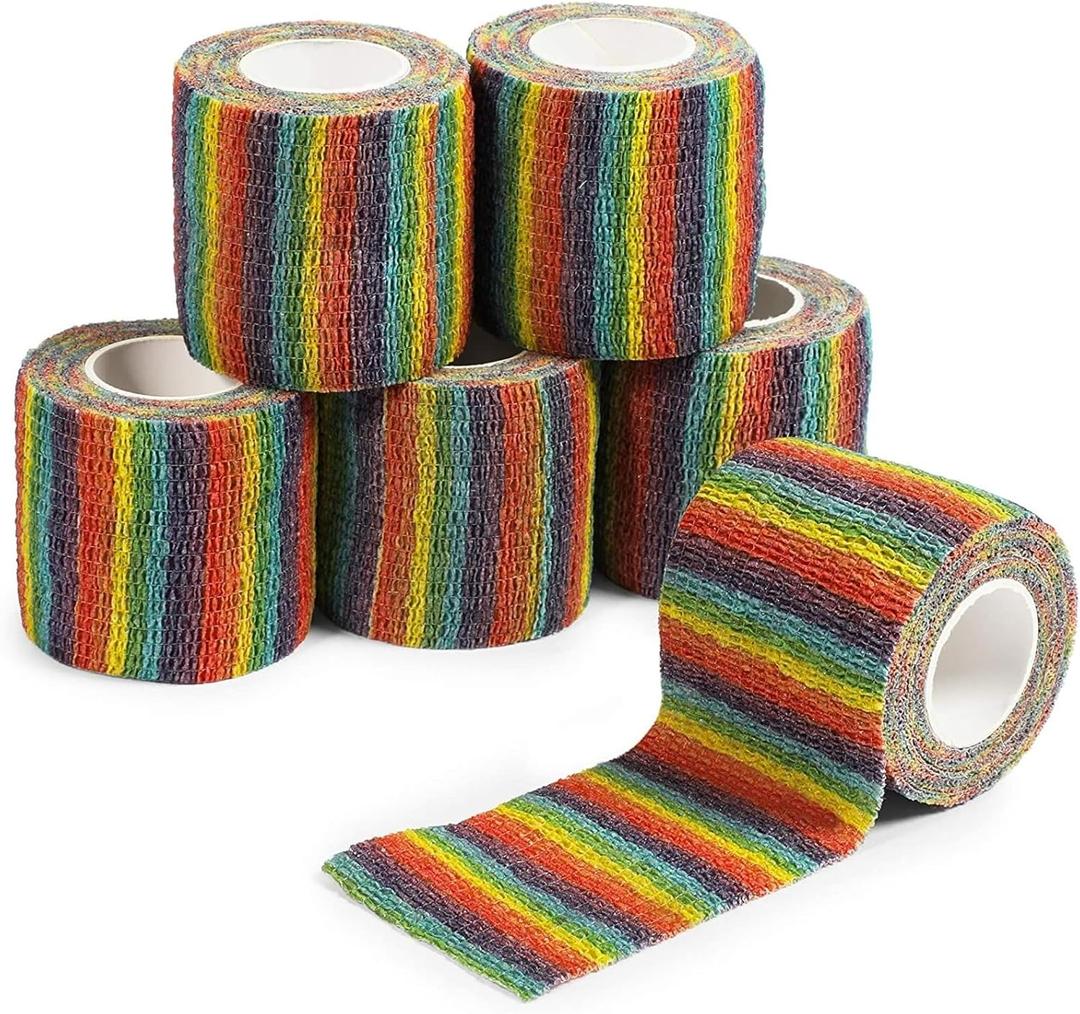 6 Rolls Self Adherent Bandage Wrap 2 Inch Wide x 5 Yards - Cohesive Vet Tape for First Aid, Sports, Tattoo (Rainbow Colors)