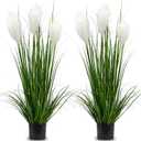 Luxsego Artificial Plants Reed Greenery Flowers, 2Pcs Potted Tall Silk Fake Pampas Grass for Home, Office, Wedding Decor, Faux Plants for Her or Him(46in, White)