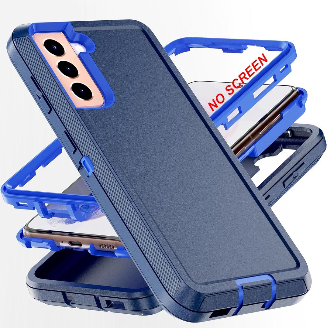 for S21 Case,[Military Grade] 3 in 1 Full Body Shockproof Dust/Drop Proof Heavy Duty Protection Cover,for Samsung Galaxy S21 6.2 Inch,Dark Blue+Blue