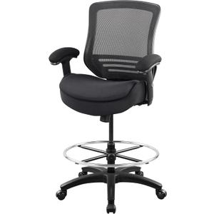 400lbs Wide Mid-Back Office Drafting Chair with Extra Seat Cushion for High Standing Desk with Lumbar Support and Enlarged Adjustable Footring-Black