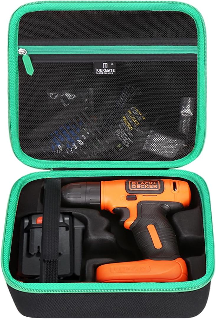 Tourmate Hard Travel Case for BLACK+DECKER 8V MAX* Cordless Drill with 43 Piece Accessories (BDCD8HDPK) / GardenJoy Cordless Power Drill Set with 30pcs Drill/Driver Bits(Box for Sale) (Black & Green)
