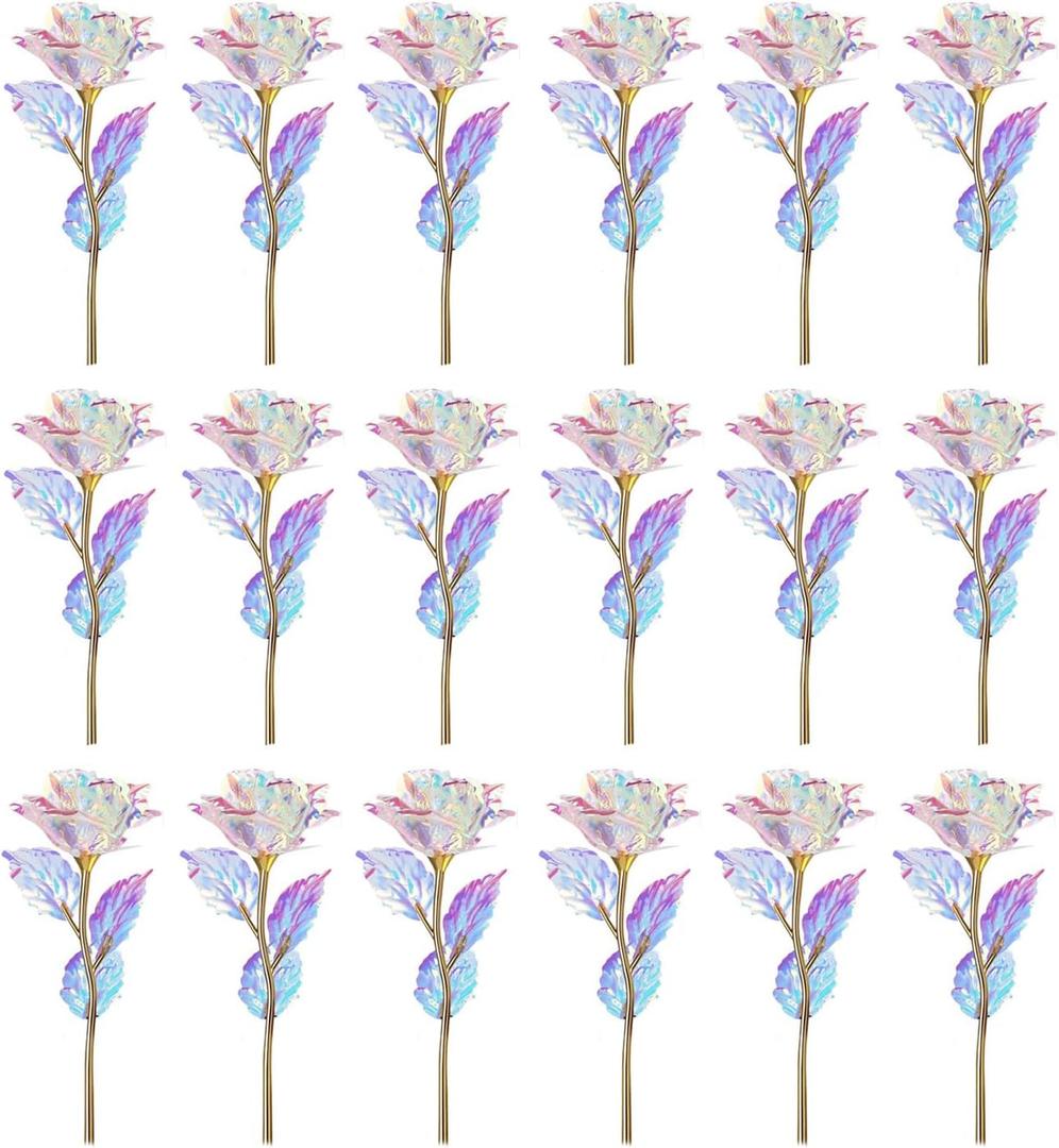 20PCS Artificial Colorful Flowers Galaxy Rose Crystal Flower Glass Rose Gifts for Wedding, Mother' s Day Memorable Days, Color A