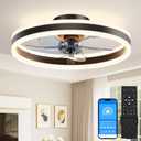 VOLISUN Low Profile Ceiling Fans with Lights and Remote, 20in Flush Mount Ceiling Fans with Light, 3000K-6500K Dimmable Fandelier LED Fan Light, Black Bladeless Ceiling Fans with Lights for Bedroom