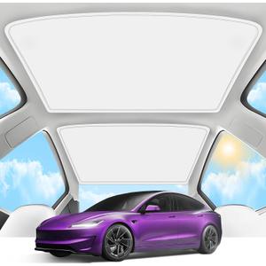 2025 Upgrade Sunshade Roof for Tesla Model 3 Highland 2024 2025 [No-Gap/Sag-Free] Heat Insulation Glass Roof Sunshade Sunroof for Tesla Model 3 Accessories 2025 2024 White Beige