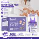 Baby Disposable Diaper Sacks (600 ct.) Fresh Baby Powder Scented, Easy-Tie Diaper Sacks Disposal Bulk Diaper Sacks Dog Poop Bags Cat Litter Waste Bags Sanitary Pads Disposal Bags (600 Bags, Purple)