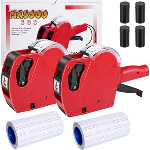 Price Gun, 2 Pack Pricing Gun - 8 Digits Price Tag Gun with 5000 Labels & 4 Ink Rollers Kit Red Pricing Label Maker for Retailer,Supermarket