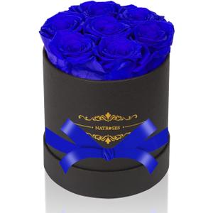 NATROSES 7 Piece Preserved Roses in a Box, Preserved Flowers for Birthday, Flower Gifts for Mothers Day (Royal Blue) (Medium)