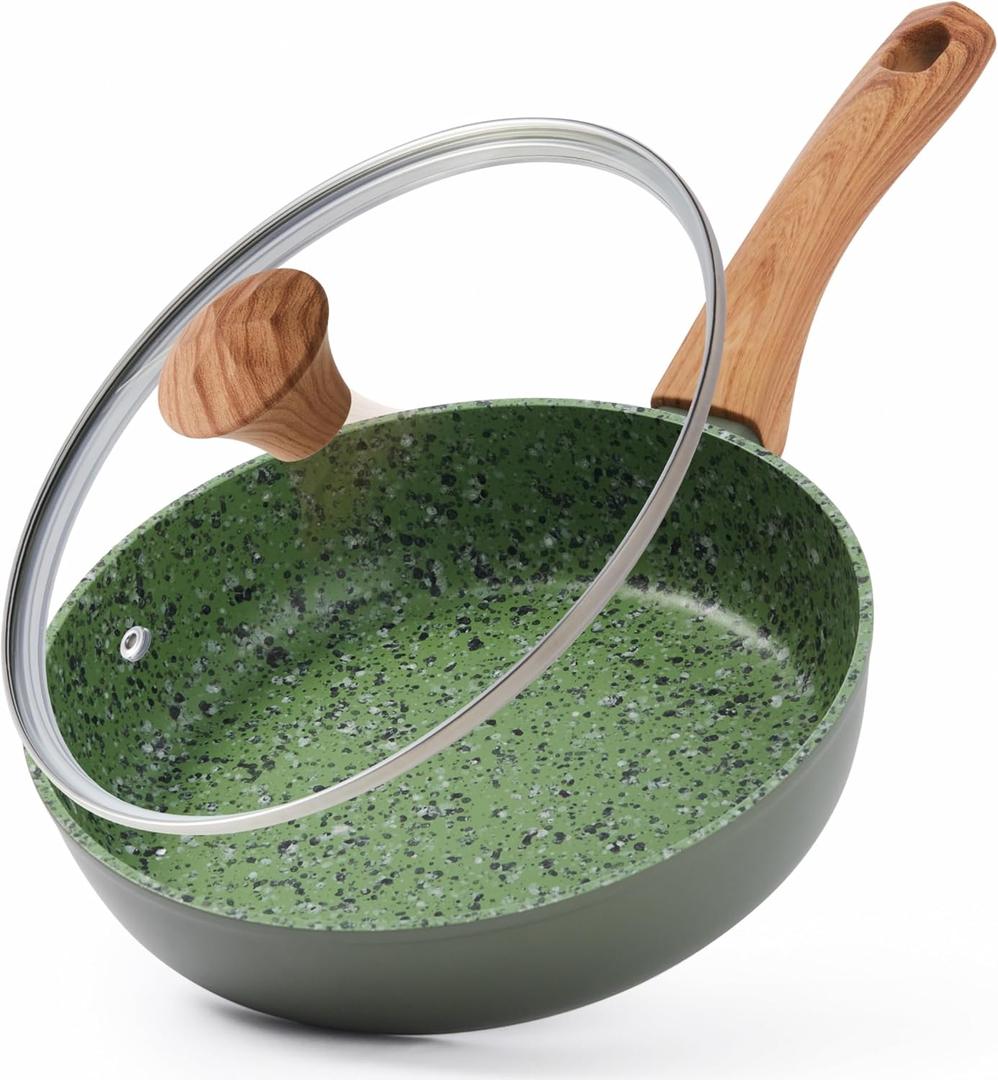 9.25" Green Nonstick Skillet with Lid, PFAS-Free Egg Pan