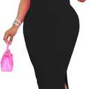 HBQ Women's Summer Bodycon Maxi Dress Sexy Sleeveless Side Slit Tank Party Club Ribbed Long Dress (Large, Black)