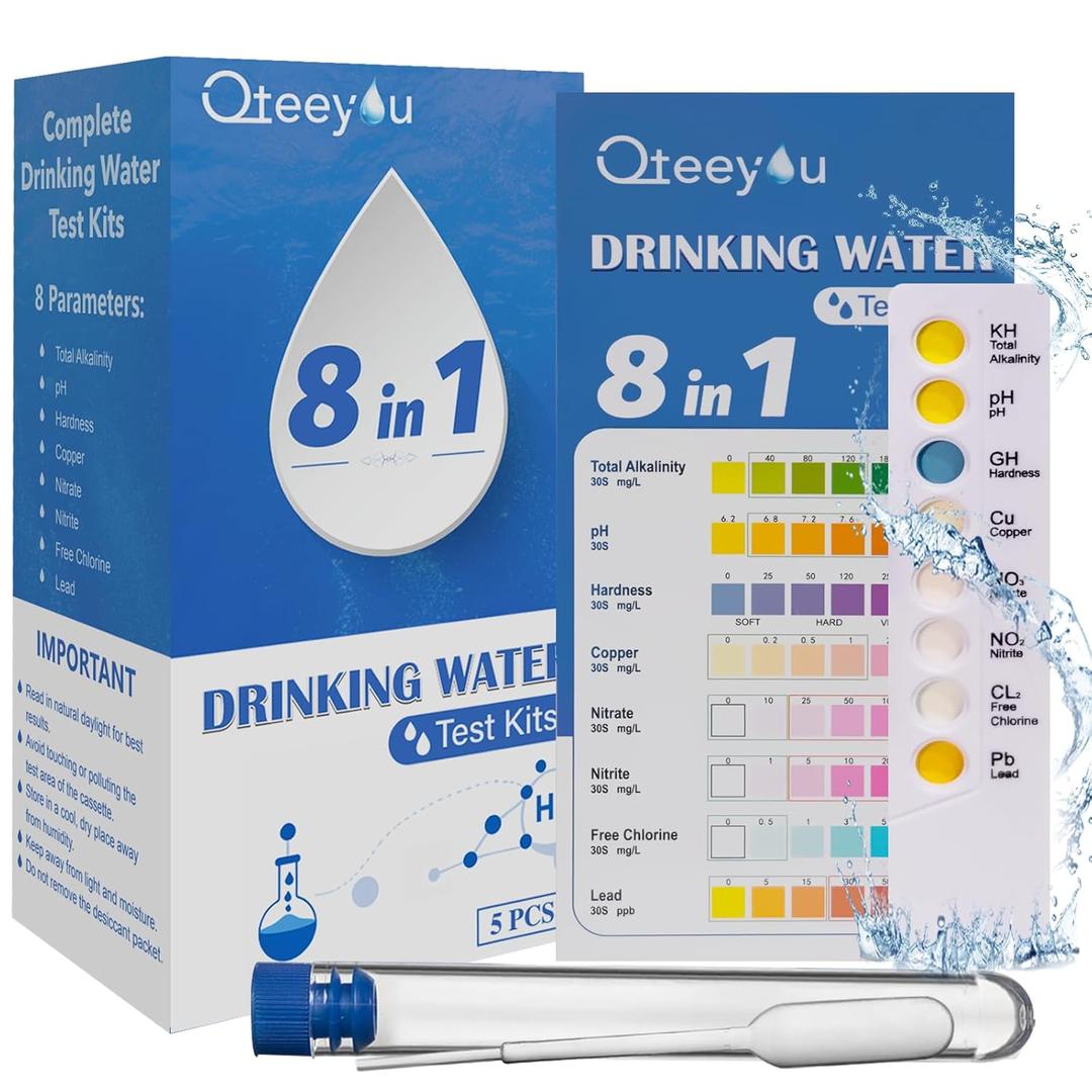 Lead Water Test Kit 2026 Upgraded 8 in 1 Home Drinking Water Testing Kits 5pcs Independent Bag, House Tap and Well Water Hardness Tester, Lead Test Strips for Alkalinity, pH, Copper, Nitrite&Chlorine