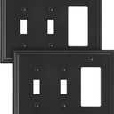 2-Pack Combo Decorator/Double Toggle Light Switch Cover Plate, Black Modern Decorative Electrical Outlet Covers, Bamboo Fiber Wall Switch Plates and Outlet Covers