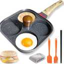 4Cup Nonstick Egg Pan Set with Lid  Aluminum Omelette Skillet for Breakfast, Includes Silicone Scraper, Oil Brush, Chopsticks & Cleaning Cloth  Compatible with Gas & Induction Cooktops (Black)