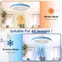 Depuley Modern Ceiling Fan with Light: 19" LED Flush Mount Low Profile Ceiling Fans with Remote & Smart APP Control - Blue Bladeless Fandelier Dimmable Quiet DC Motor for Bedroom Kids Room 6 Speeds