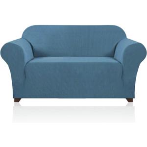 PrinceDeco Stretch Loveseat Sofa Cover Slipcover Couch Cover for 2 Cushion Sofa Washable Sofa Cover for Pets Friendly Furniture Protector Covers with Non Slip Bottom(Loveseat, Dusty Blue)