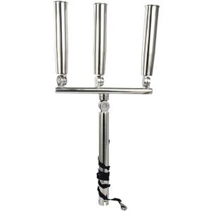 3 Tube Silver Highly Polished Stainless Steel Trident Outrigger Stylish Rod Holder - Triple Rod Holder , Kite Fishing Mount 3-Rod Holder -9998S
