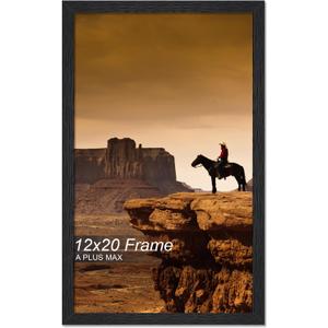 A PLUS MAX 12x20 Picture Frame, Black Engineered Wood Frame for 12 x 20 Inch Picture Poster Photo, Light Weight 12 by 20 Frame with Wood-grain for Wall - 1 Pack/Black/12 x20