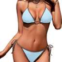 Zuvebamyo Women's Color Block Triangle Bikini Sets Two Piece String Swimsuit Spaghetti Strap Bathing Suits (Blue, M)