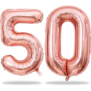 Rose Gold 50th Birthday Balloons - 40 Inch Large Mylar Foil Number 5 and 0 Balloons for Women's 50th Anniversary Party Decorations
