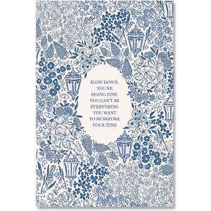 4 x LEKDRA Slow Down You're Doing Fine Music Poster Motivational Song Lyric Blue Wall Art Vintage Positive Quote Daily Reminder Floral Canvas Print for Office Bedroom Home Decor 8x12inch Unframed