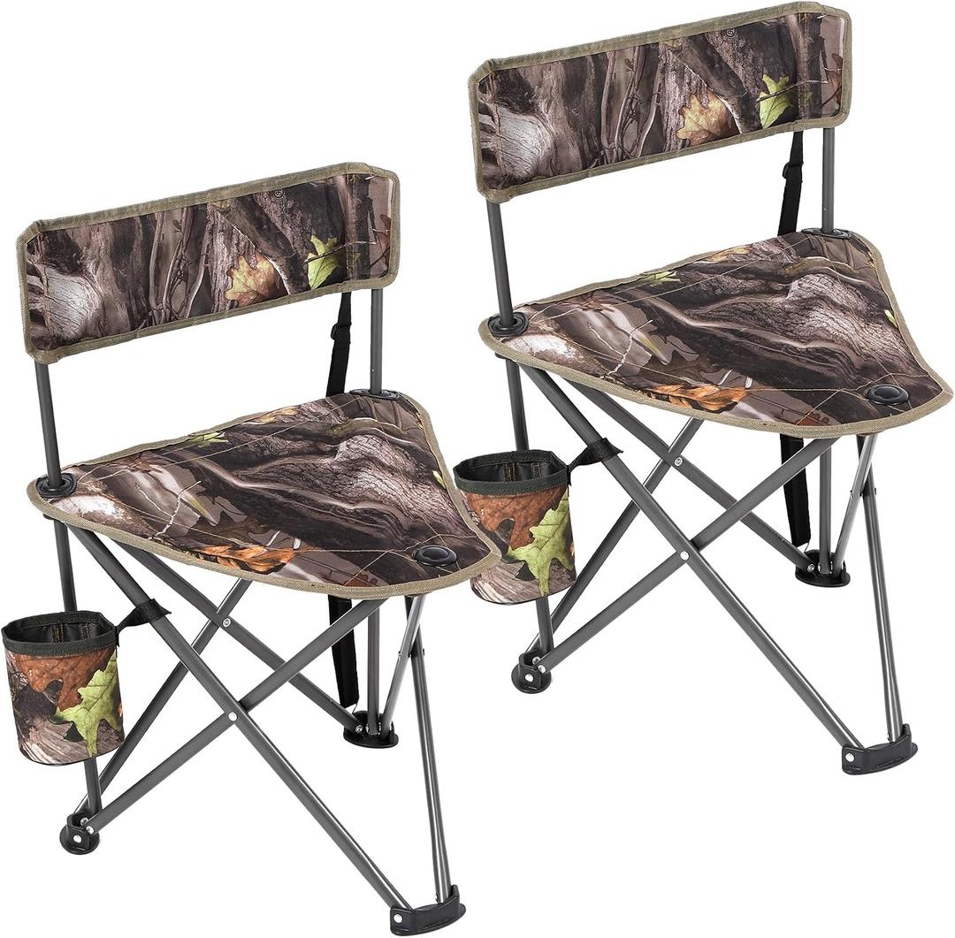REDCAMP 2 Pack Tripod Hunting Chairs for Blinds, Folding Lightweight Portable Fishing Chair for Adults Hunting Stools with Backrest, Golf Chairs for Spectators, Camo, 18D x 18W x 25H in