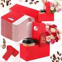 MotiMind 50 Pack Teacher Appreciation 2 Cup Drink Carrier with Handle, Kraft Paperboard Coffee Carrier Portable for Hot Cold Drinks, Back to School Teacher Gifts with Heart Card Rope (Red)