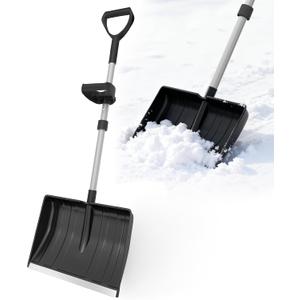 Snow Shovel for Driveway Home Garage Snow Removal, 16-Inch Wide Snow Shovel with Aluminum Wear-Resistant Strip, Large Capacity Shovel for Garden Car Camping Outdoor