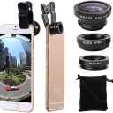 3 in 1 Cell Phone Camera Lens Kit Wide Angle Macro Fisheye Lens Universal for Smart Phones iPhone Samsung Android Black