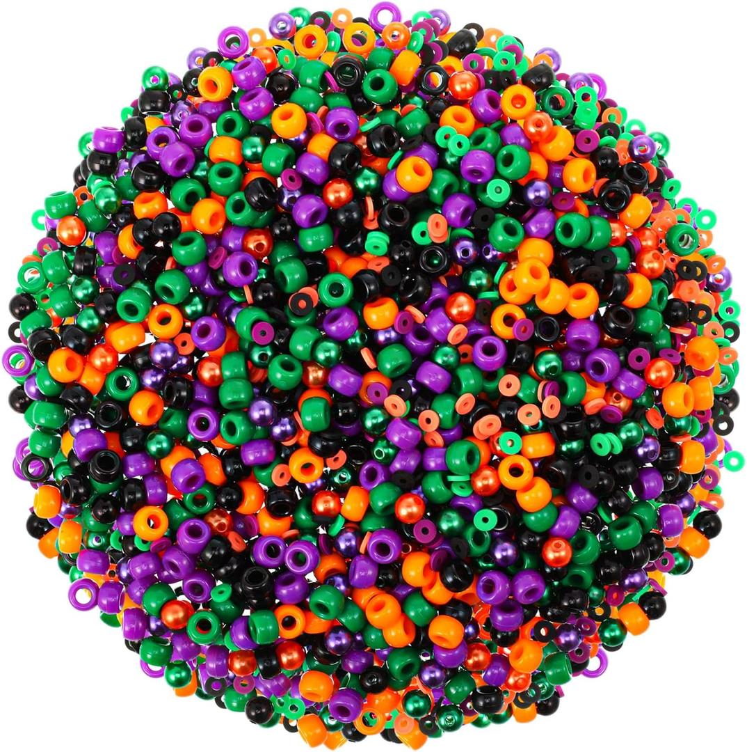 3000 Pcs Plastic Pony Beads 8 mm Pearl Beads Clay Beads Spacer for Jewelry Making Necklace Bracelet Earring Party Decoration Hair Beads DIY Crafts Supplies(Halloween)