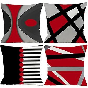 3 Pack. Guhoo Red and Black Throw Pillow Covers 16 x 16 inch, Red Black and White Throw Pillows for Couch, Outdoor Abstract Decorative Pillowcases Linen Square Cases with Zipper for Sofa Playroom Patio Decor