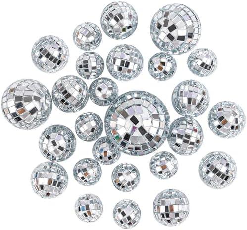 Framendino, 45  Pack Disco Balls Cake Decor Mini Mirror Ball Topper 70s Themed Party Decoration 4 Sizes