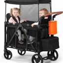 Stroller Wagon with Adjustable Handle Includes Canopy & Organizer, Foldable and Convenient for Storage (Black)