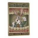 Rabbit Dentist Retro Poster 8X12IN "I Check Teeth & Know Things" Vintage Clinic Wall Decor for Dental Office & Animal Humor Gifts