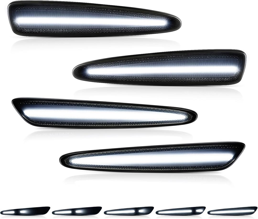 Dynamic LED Side Marker Lights Compatible with Chevy Corvette C6 2005-2013 Sequential Scan Flashing to Constant White Light,10X Brighter,Plug and Play Pack of 4 (Dynamic Smoked Lens-White Color)