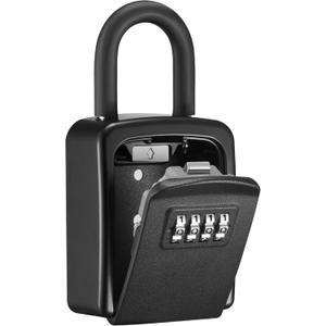 Puroma Key Lock Box, 4-Digit Combination Key Storage Lockbox, Portable Wall Mounted Security Lockbox with Code for Home, Flats, Realtors Garage Spare Keys (1 Pack, Black)