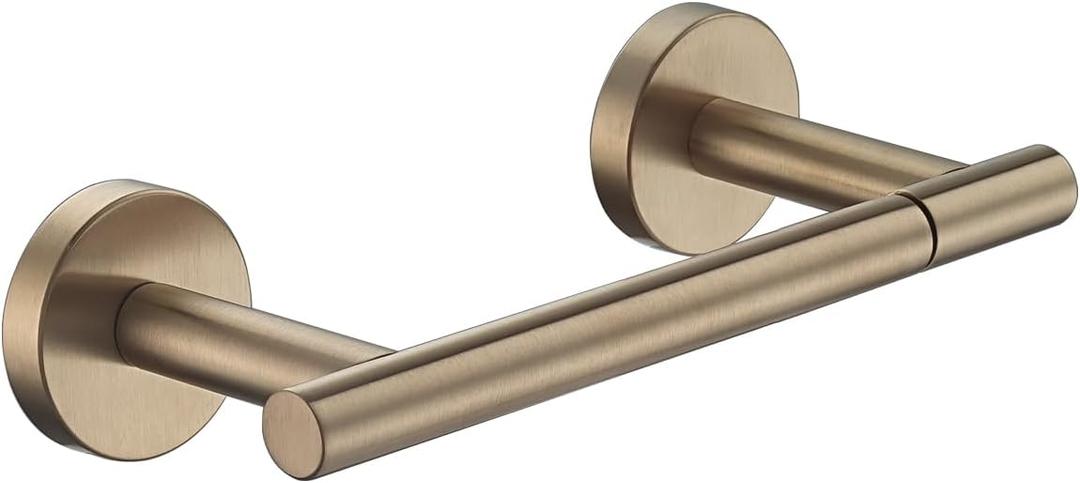 JQK Champagne Bronze Toilet Paper Holder, 7.5 Inch Double Post Pivoting Tissue Holder for Bathroom Wall Mount, 304 Stainless Steel Hold Mega Rolls, TPH150-CB